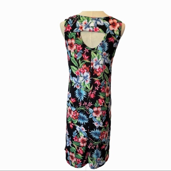 2 Dye 4 floral black sleeveless back keyhole dress - Picture 3 of 7